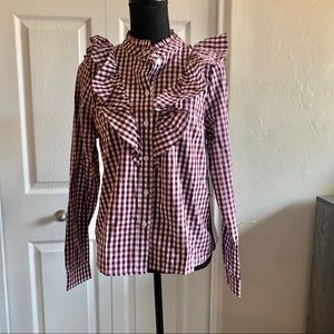 Iris Burgundy and White Gingham button down blouse